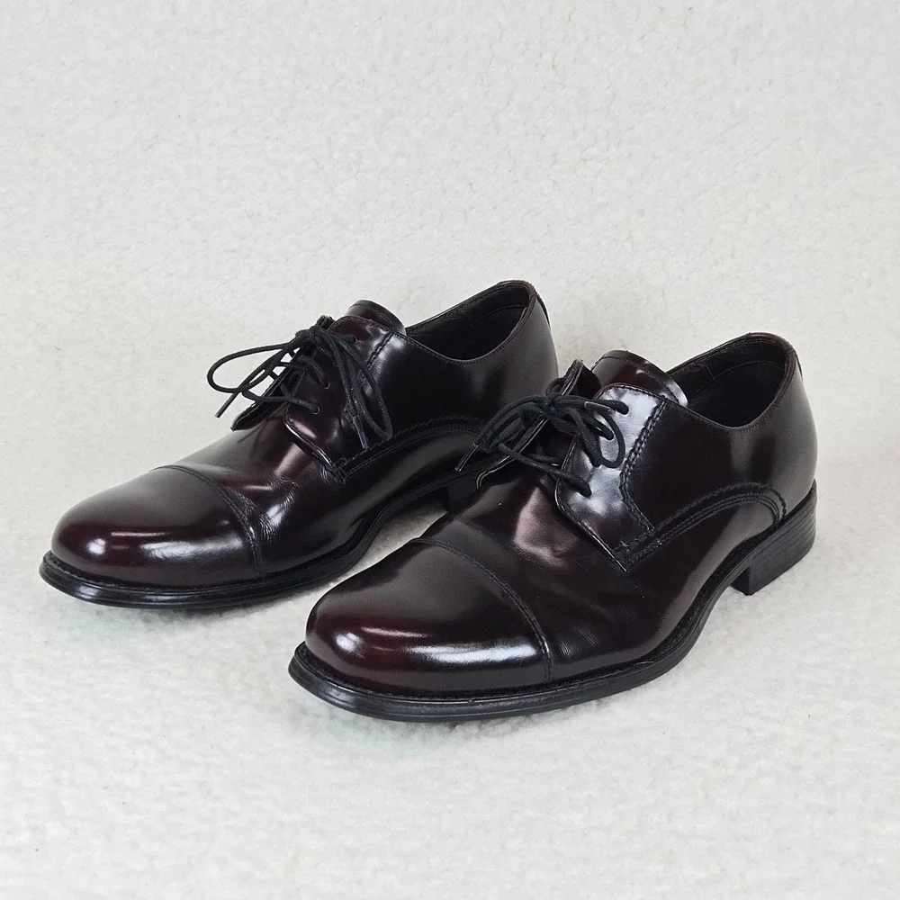 Johnston & Murphy Atchison Cap Toe Oxford Men's 10M Burgundy Leather Dress Shoes
